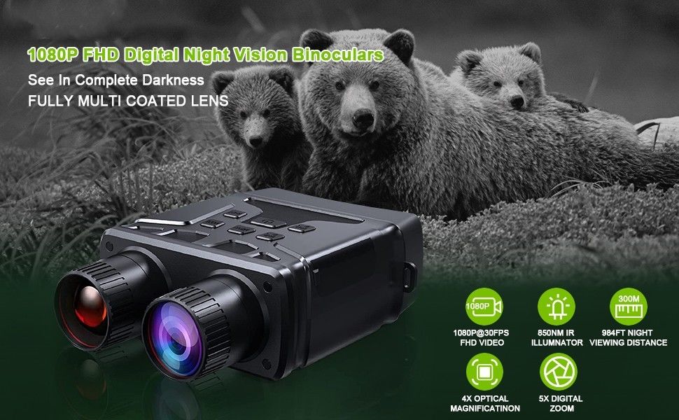 1080p FHD Infrared Digital Night Vision Goggle Scope Camera For Hunting Camping